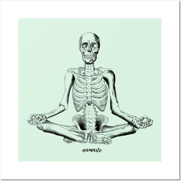 Namaste Skeleton Yoga Wall Art by deadlydelicatedesigns